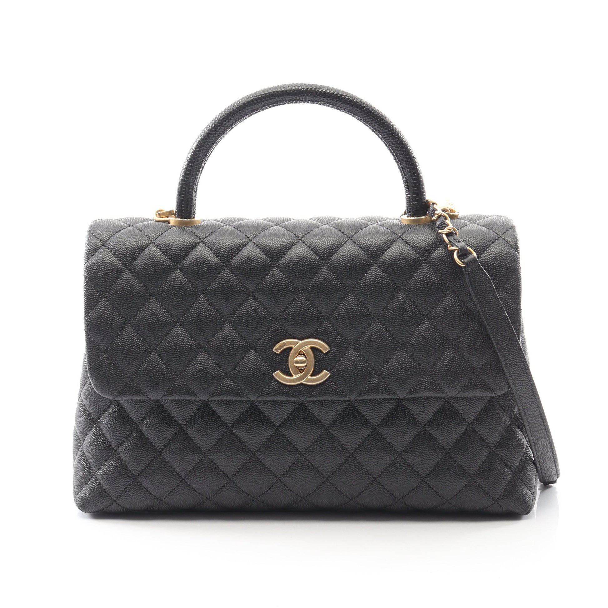 マトラッセ ココハンドル ハンドバッグ キャビアスキン ブラック ゴールド金具 2WAY シャネル バッグ CHANEL