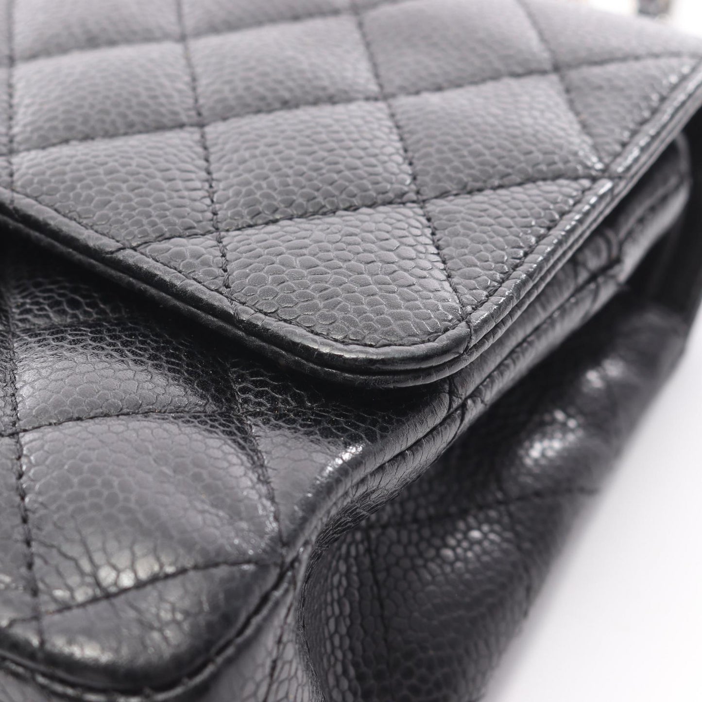 マトラッセ Wフラップ Wチェーンショルダーバッグ キャビアスキン ブラック シルバー金具 シャネル バッグ CHANEL