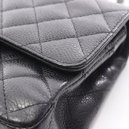 マトラッセ Wフラップ Wチェーンショルダーバッグ キャビアスキン ブラック シルバー金具 シャネル バッグ CHANEL