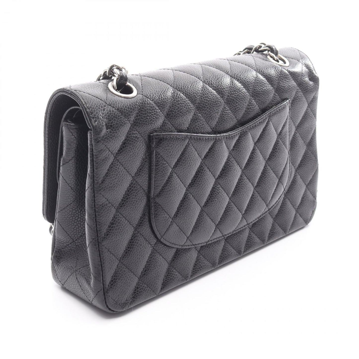 マトラッセ Wフラップ Wチェーンショルダーバッグ キャビアスキン ブラック シルバー金具 シャネル バッグ CHANEL