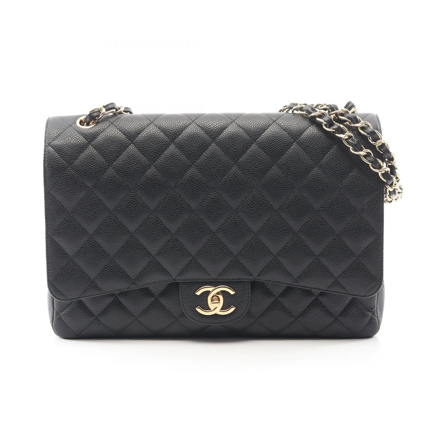 デカマトラッセ34 Wフラップ Wチェーンショルダーバッグ キャビアスキン ブラック ゴールド金具 シャネル バッグ CHANEL