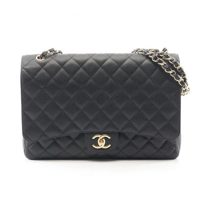 デカマトラッセ34 Wフラップ Wチェーンショルダーバッグ キャビアスキン ブラック ゴールド金具 シャネル バッグ CHANEL