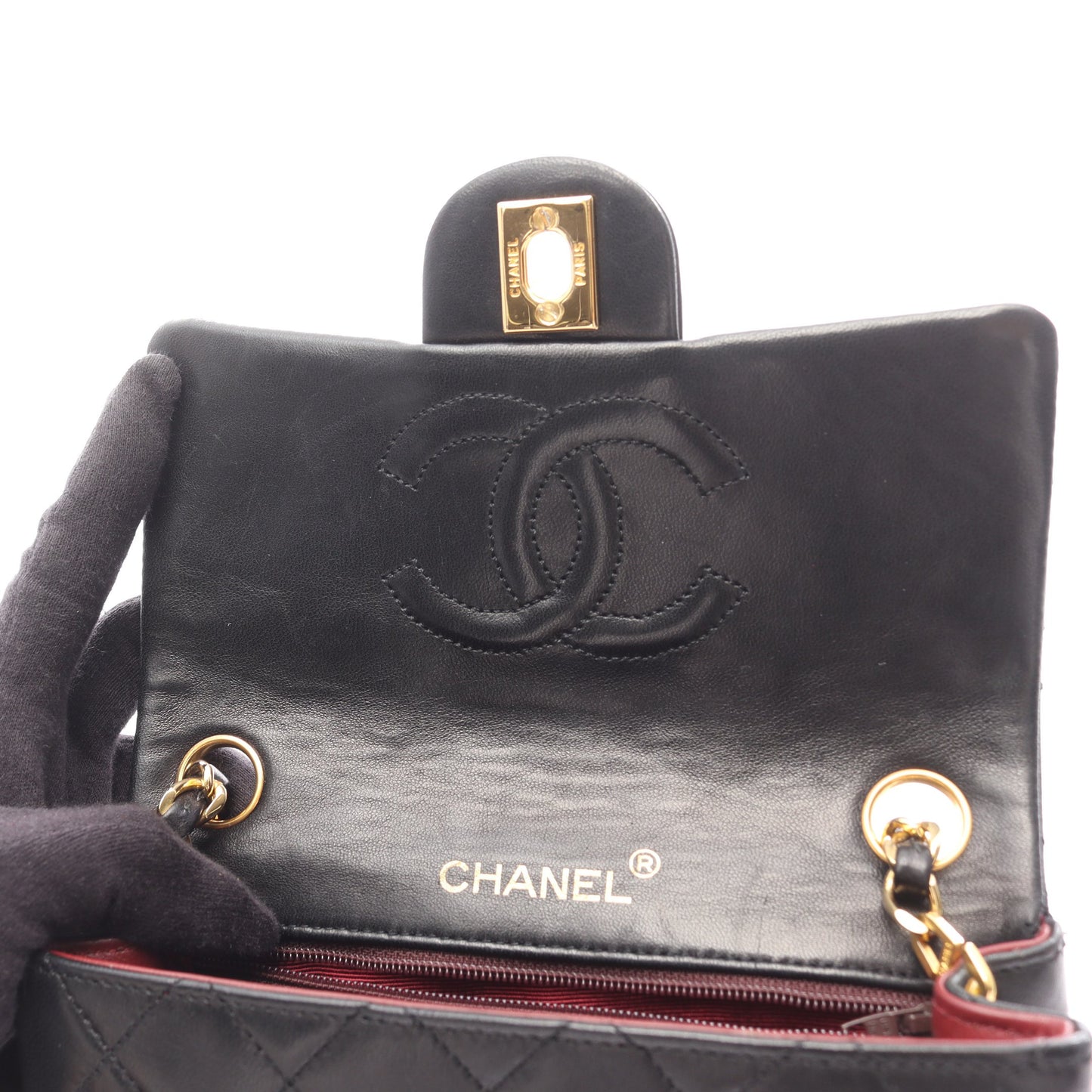 ミニマトラッセ チェーンショルダーバッグ ラムスキン ブラック ゴールド金具 シャネル バッグ CHANEL