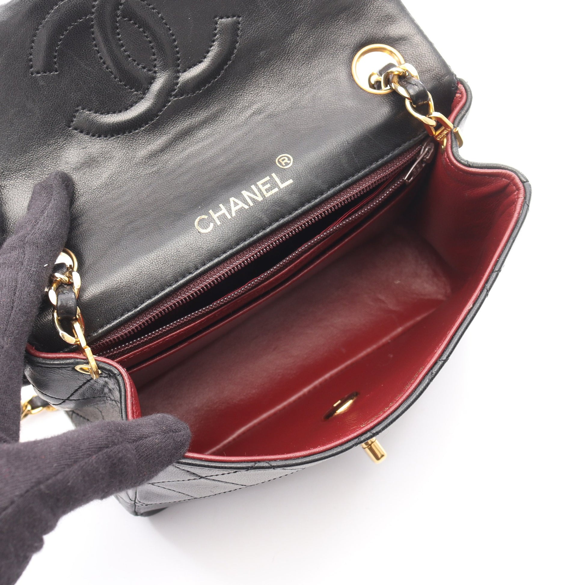 ミニマトラッセ チェーンショルダーバッグ ラムスキン ブラック ゴールド金具 シャネル バッグ CHANEL