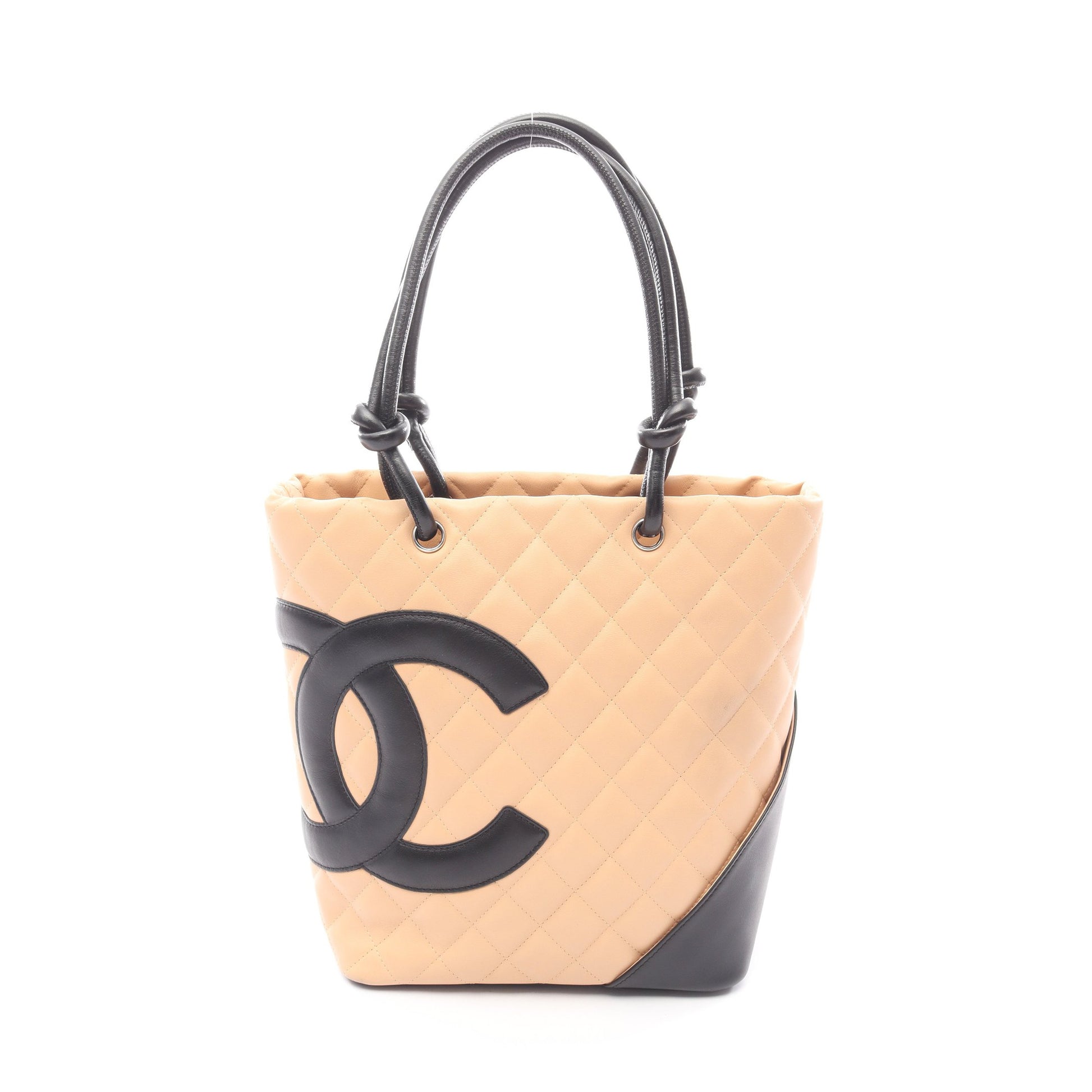 カンボンライン ミディアム ハンドバッグ トートバッグ レザー ベージュ ブラック シルバー金具 シャネル バッグ CHANEL