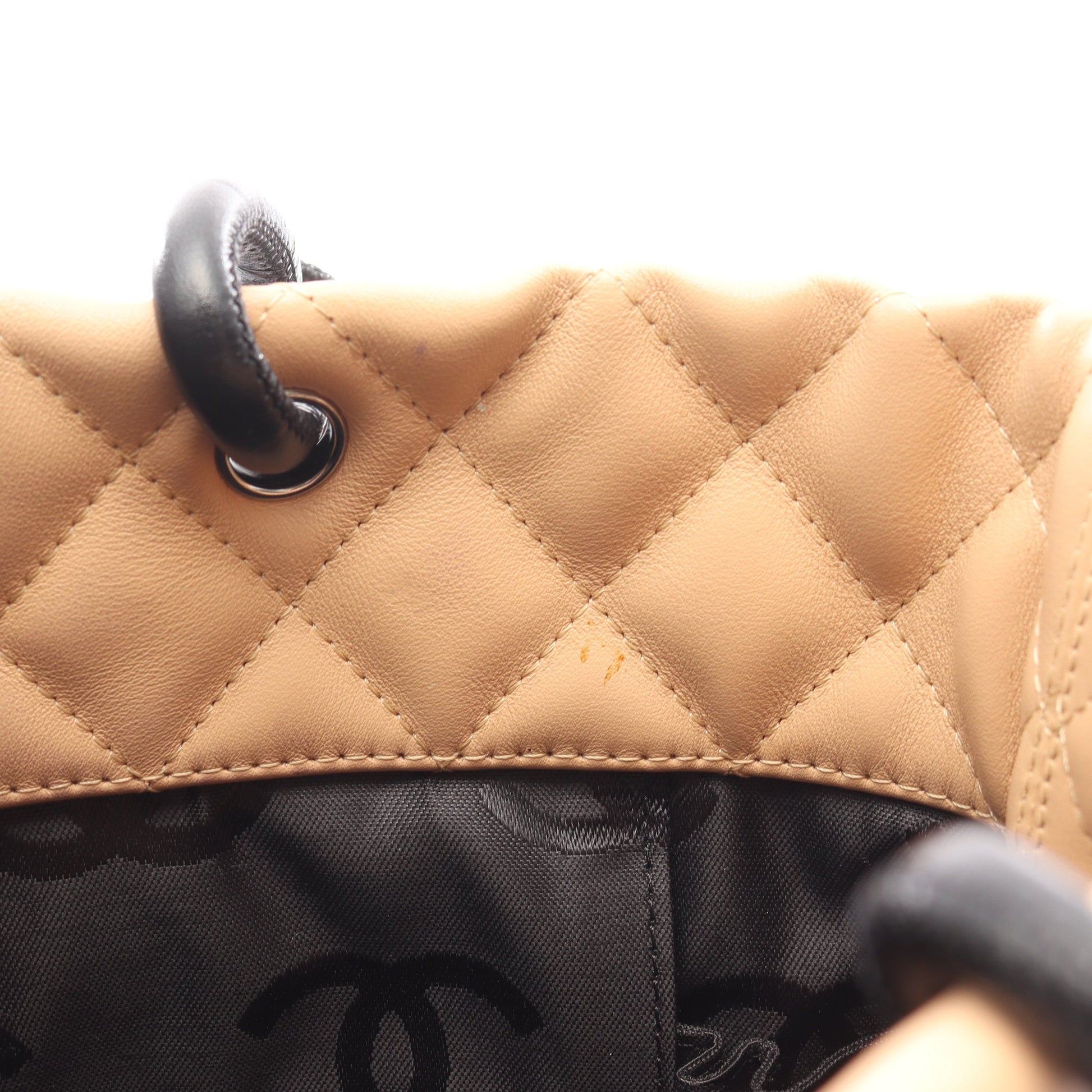 カンボンライン ミディアム ハンドバッグ トートバッグ レザー ベージュ ブラック シルバー金具 シャネル バッグ CHANEL