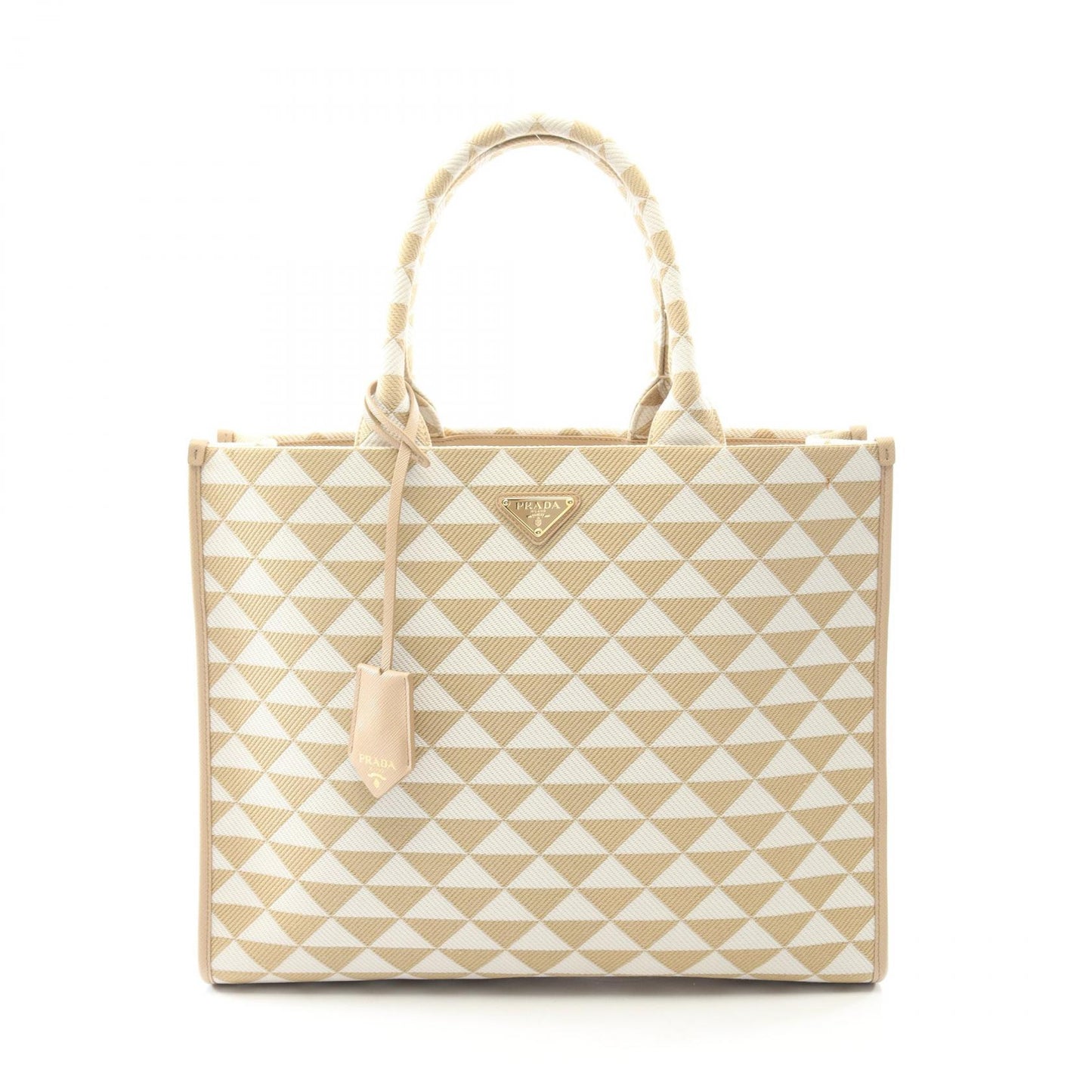 TRIANGOLO JACQUARD シンボル エンブロイダリー ハンドバッグ トートバッグ キャンバス ベージュ ホワイト プラダ バッグ PRADA