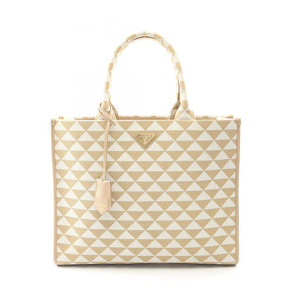 TRIANGOLO JACQUARD シンボル エンブロイダリー ハンドバッグ トートバッグ キャンバス ベージュ ホワイト プラダ バッグ PRADA
