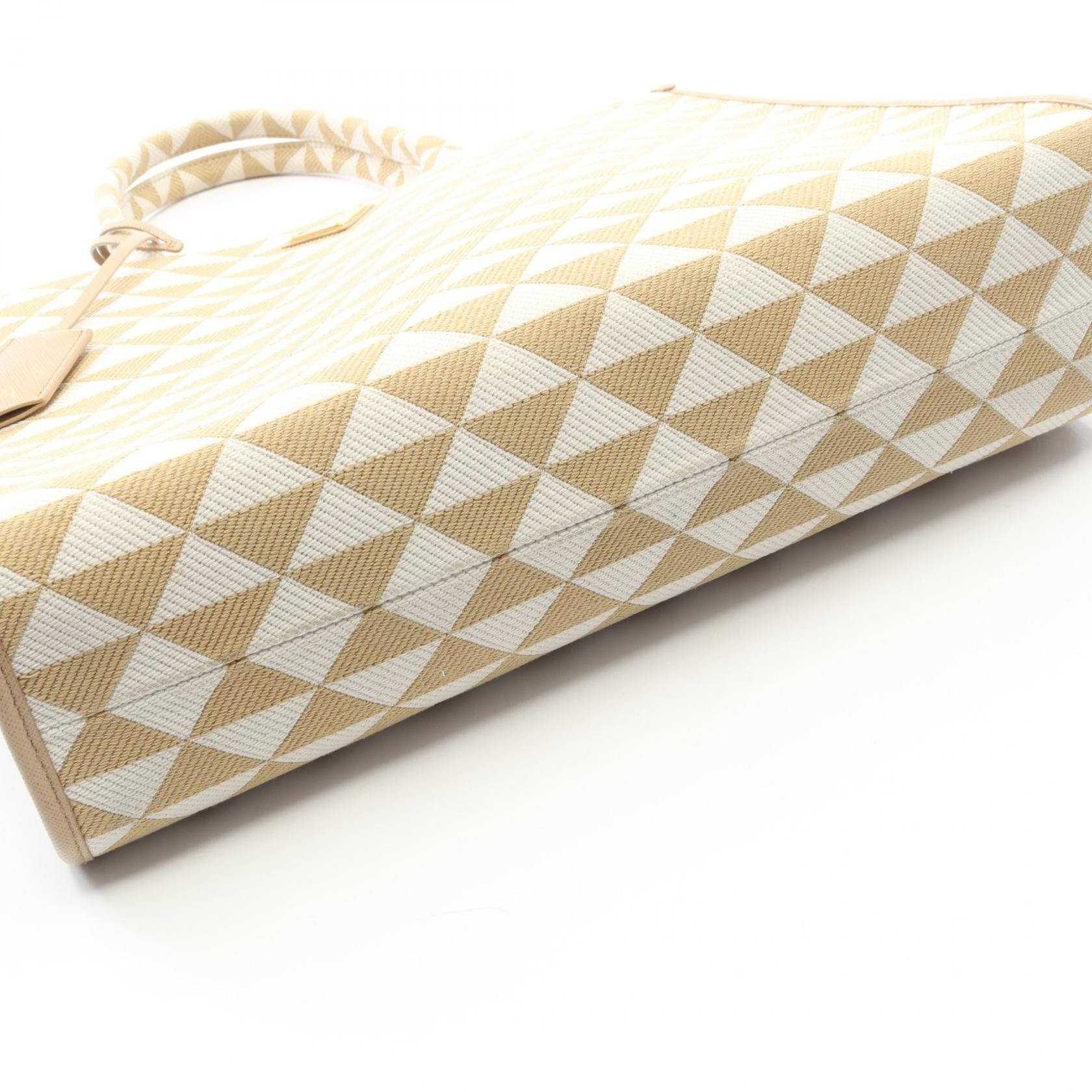 TRIANGOLO JACQUARD シンボル エンブロイダリー ハンドバッグ トートバッグ キャンバス ベージュ ホワイト プラダ バッグ PRADA
