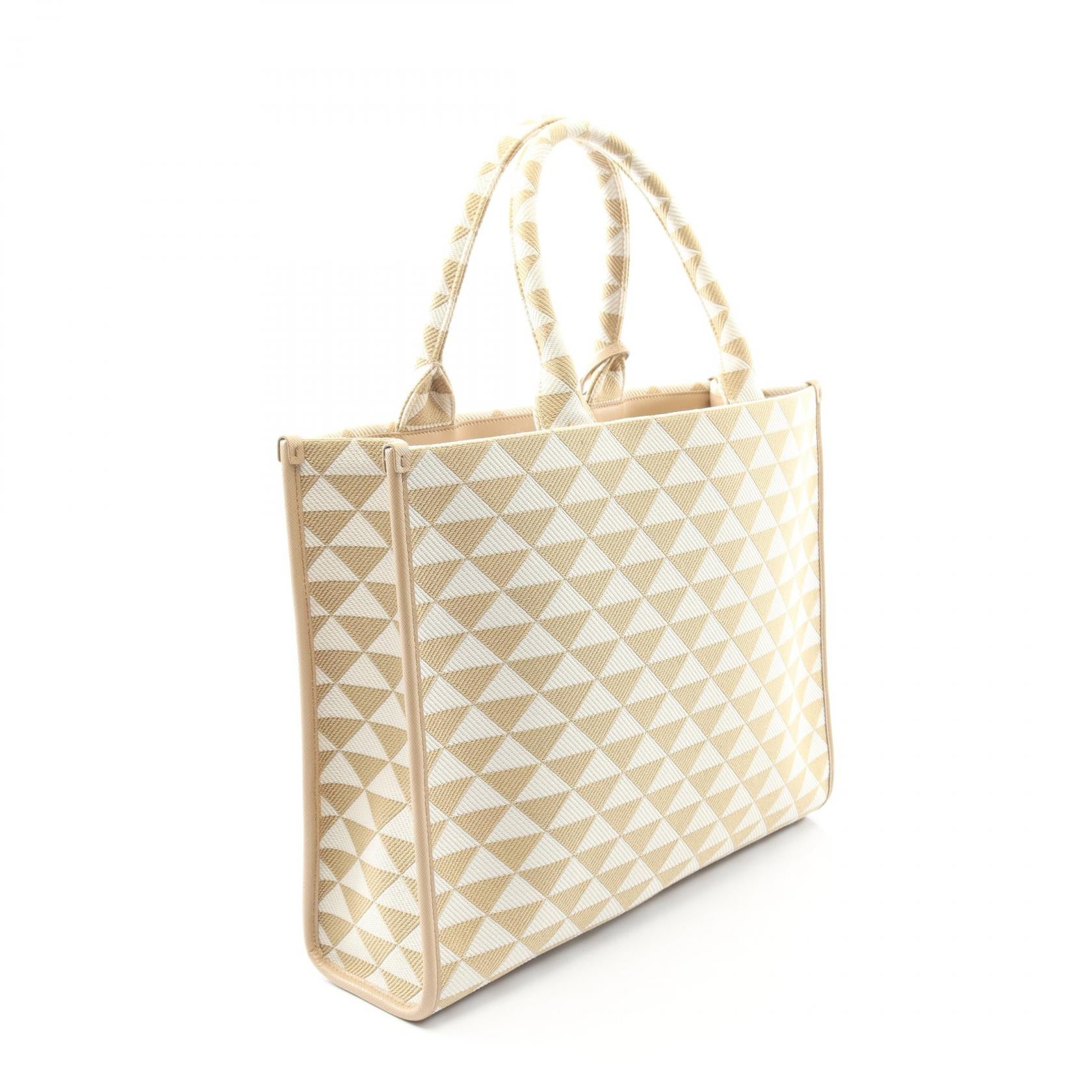 TRIANGOLO JACQUARD シンボル エンブロイダリー ハンドバッグ トートバッグ キャンバス ベージュ ホワイト プラダ バッグ PRADA