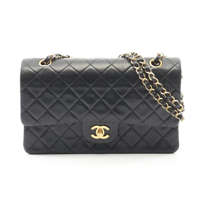 マトラッセ Wフラップ Wチェーンショルダーバッグ ラムスキン ブラック ゴールド金具 ヴィンテージ シャネル バッグ CHANEL