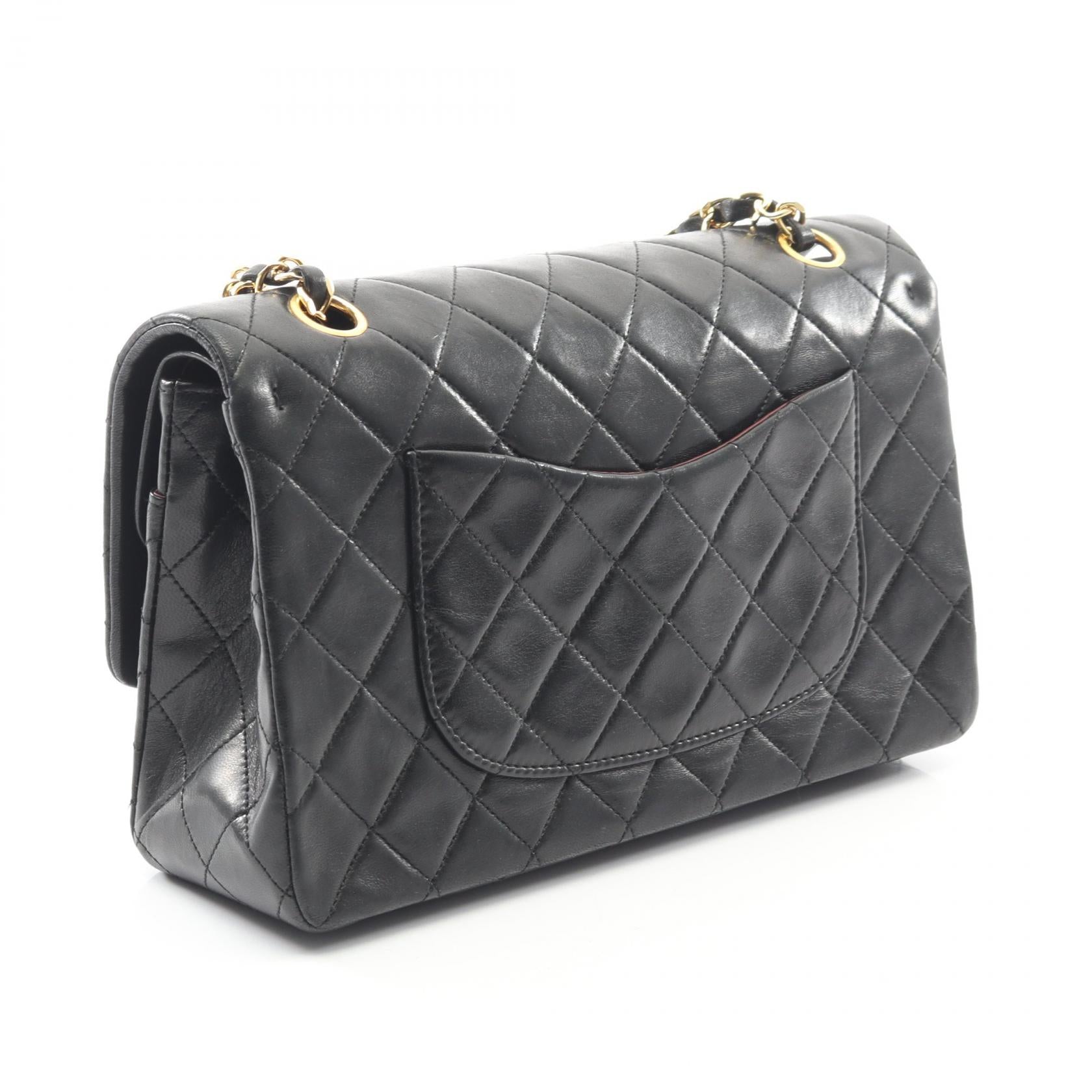 マトラッセ Wフラップ Wチェーンショルダーバッグ ラムスキン ブラック ゴールド金具 ヴィンテージ シャネル バッグ CHANEL