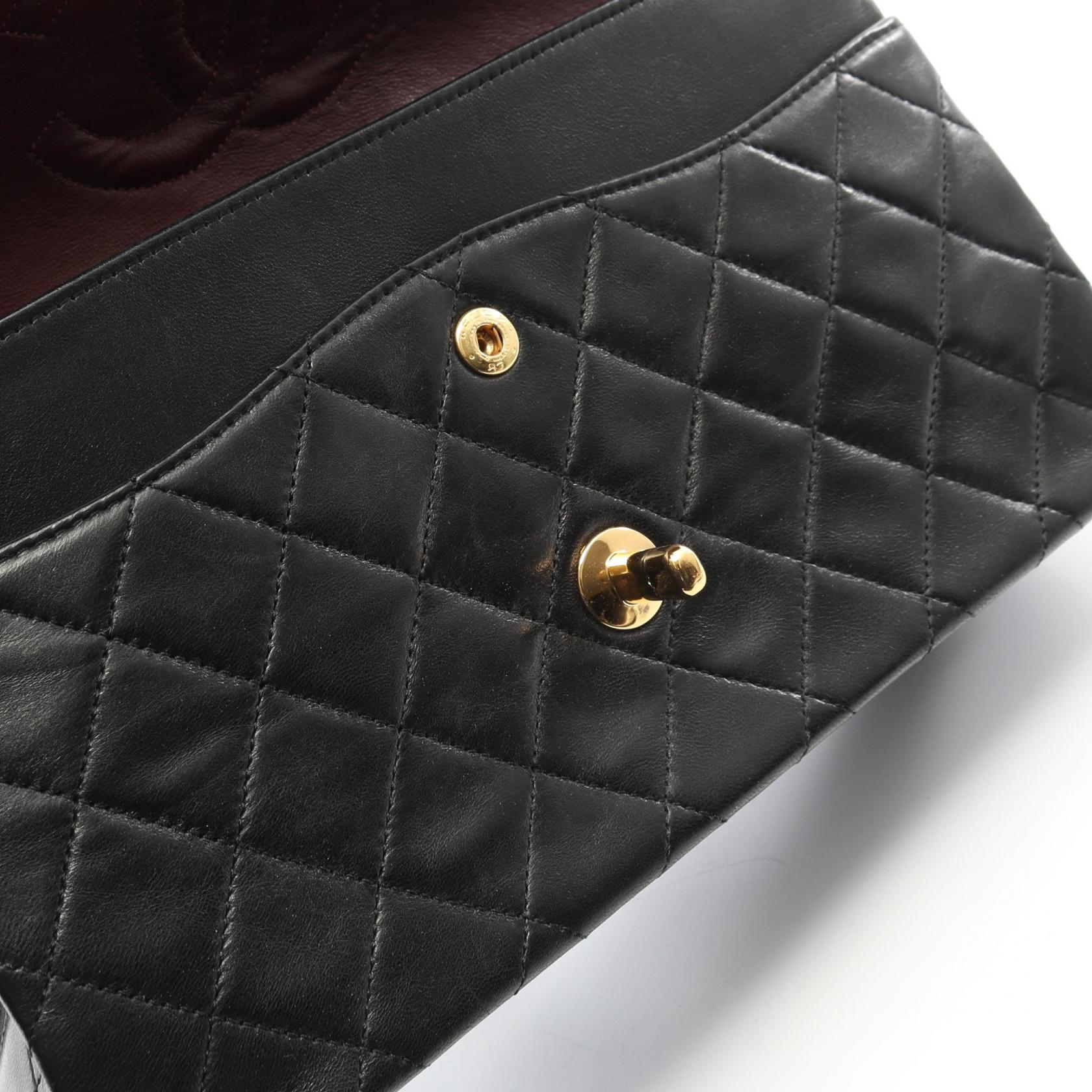 マトラッセ Wフラップ Wチェーンショルダーバッグ ラムスキン ブラック ゴールド金具 ヴィンテージ シャネル バッグ CHANEL