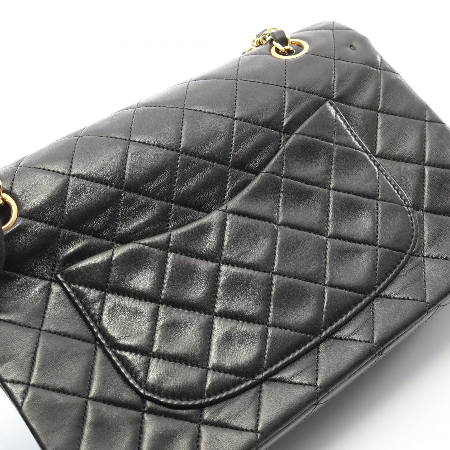 マトラッセ Wフラップ Wチェーンショルダーバッグ ラムスキン ブラック ゴールド金具 ヴィンテージ シャネル バッグ CHANEL
