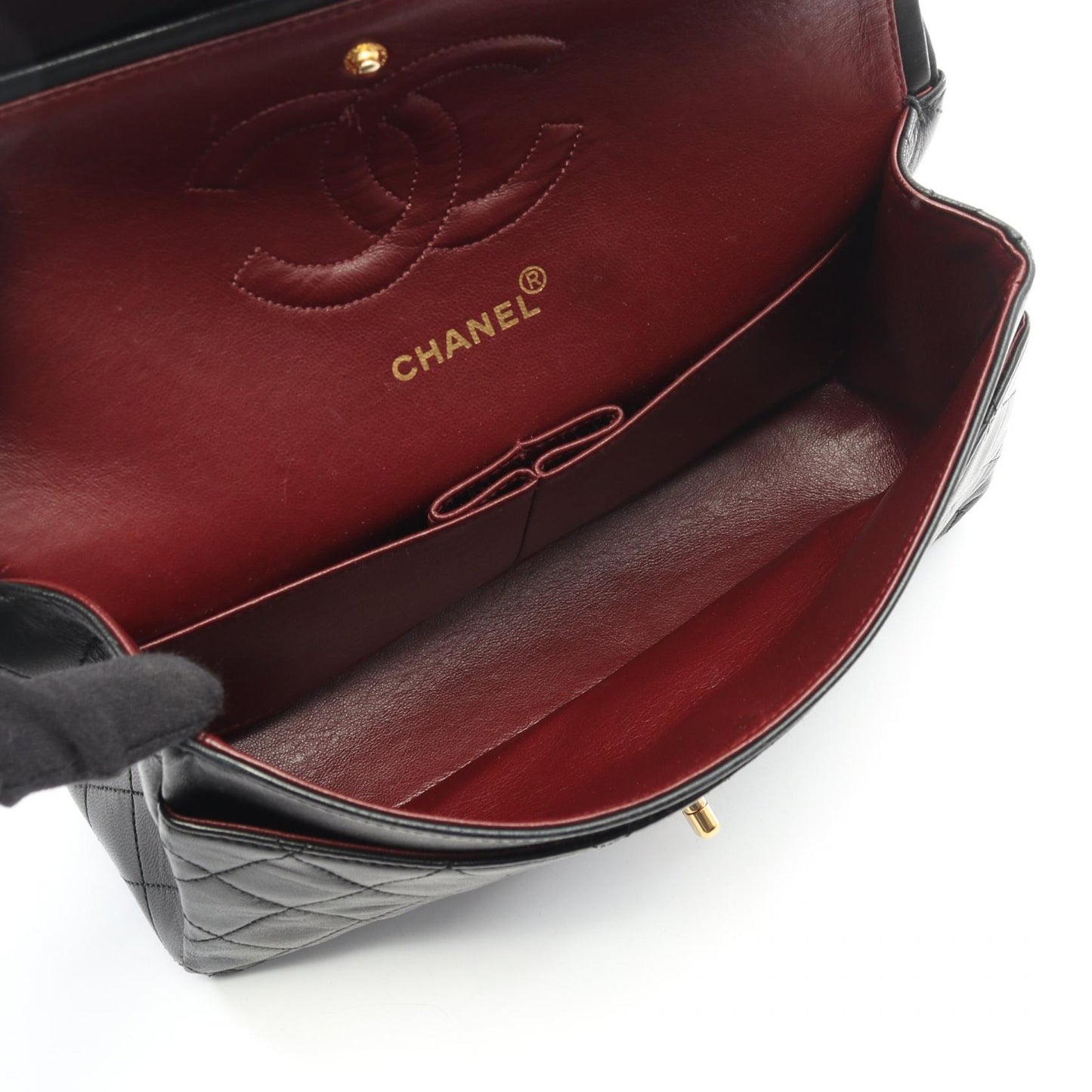 マトラッセ Wフラップ Wチェーンショルダーバッグ ラムスキン ブラック ゴールド金具 ヴィンテージ シャネル バッグ CHANEL