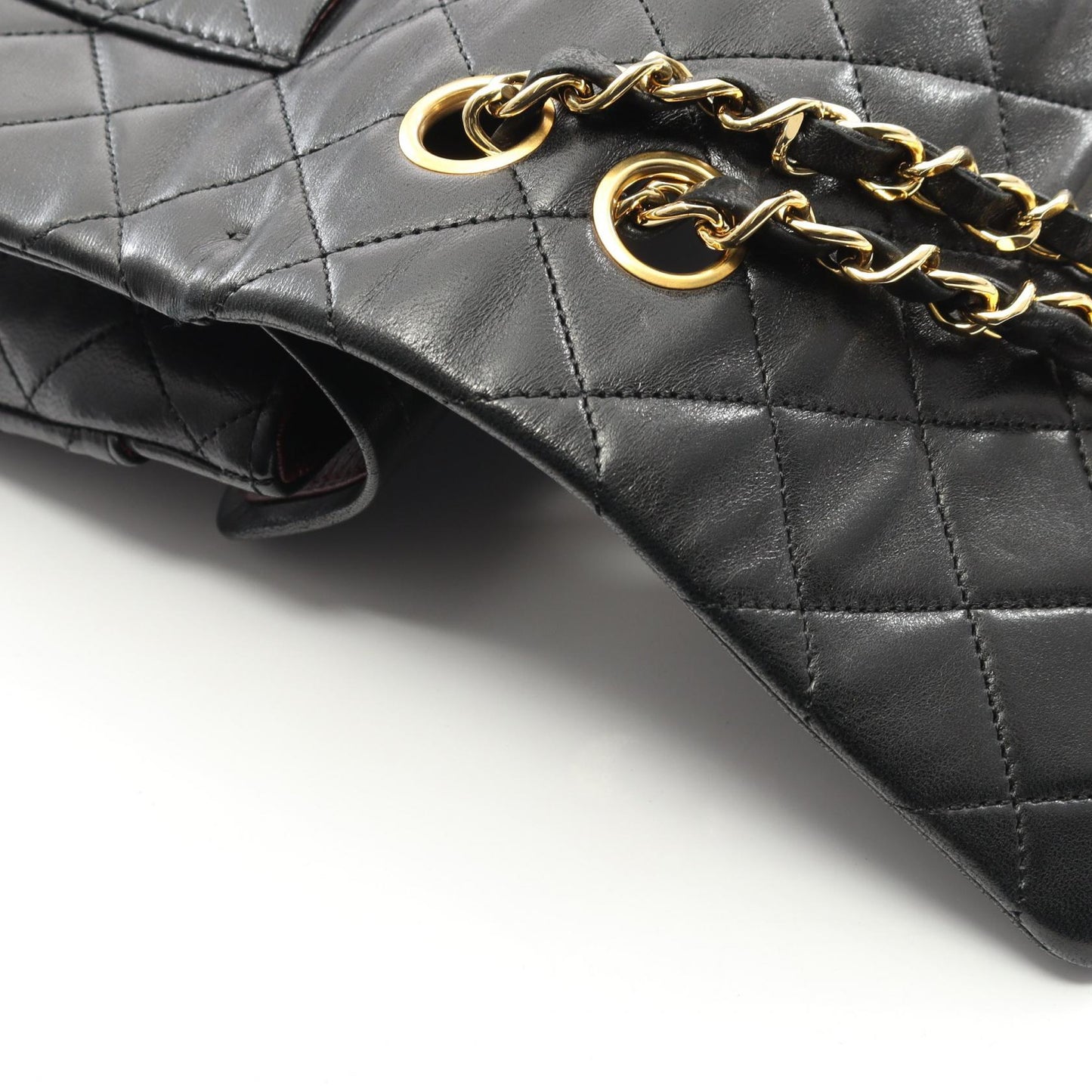 マトラッセ Wフラップ Wチェーンショルダーバッグ ラムスキン ブラック ゴールド金具 ヴィンテージ シャネル バッグ CHANEL