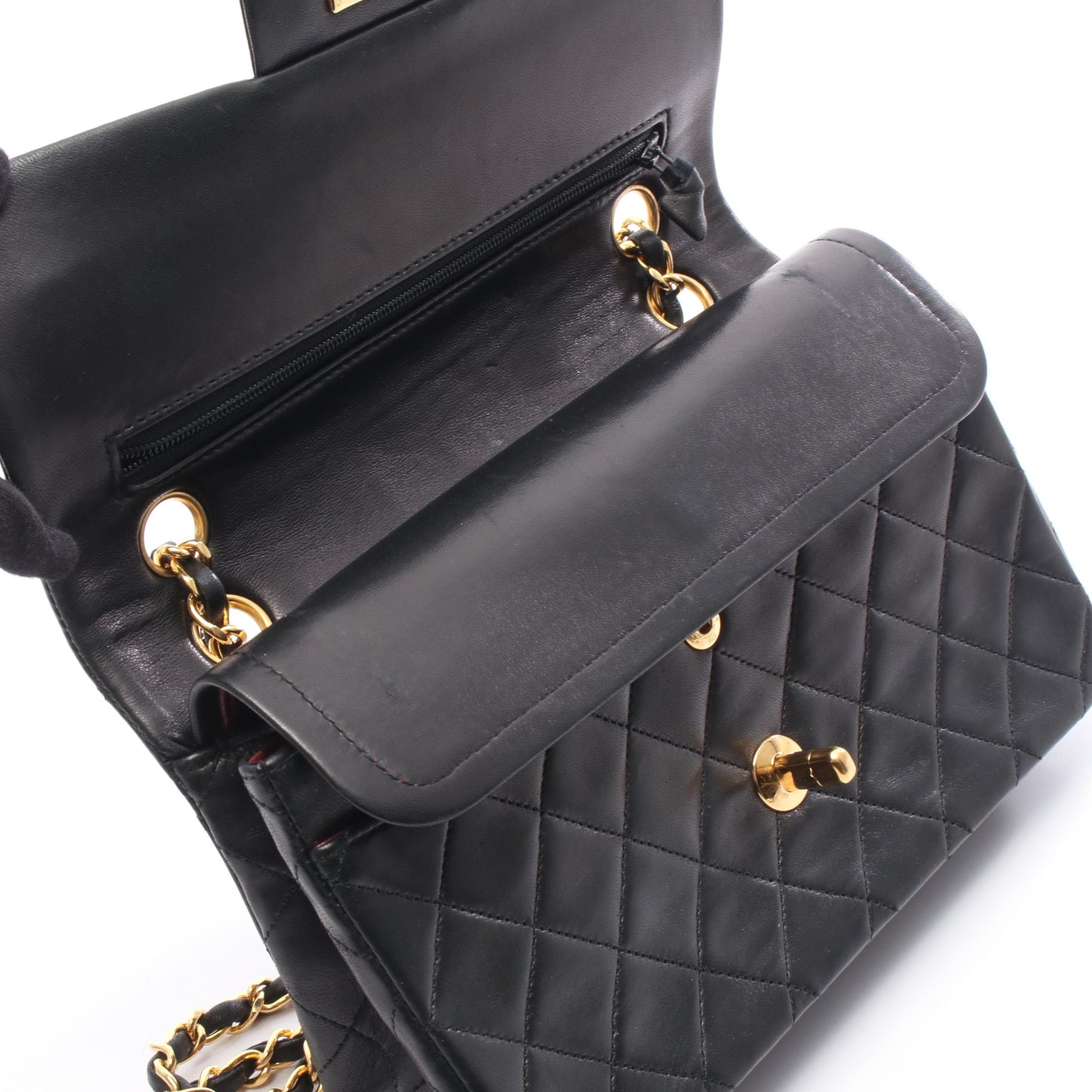 マトラッセ Wフラップ Wチェーンショルダーバッグ ラムスキン ブラック ゴールド金具 シャネル バッグ CHANEL