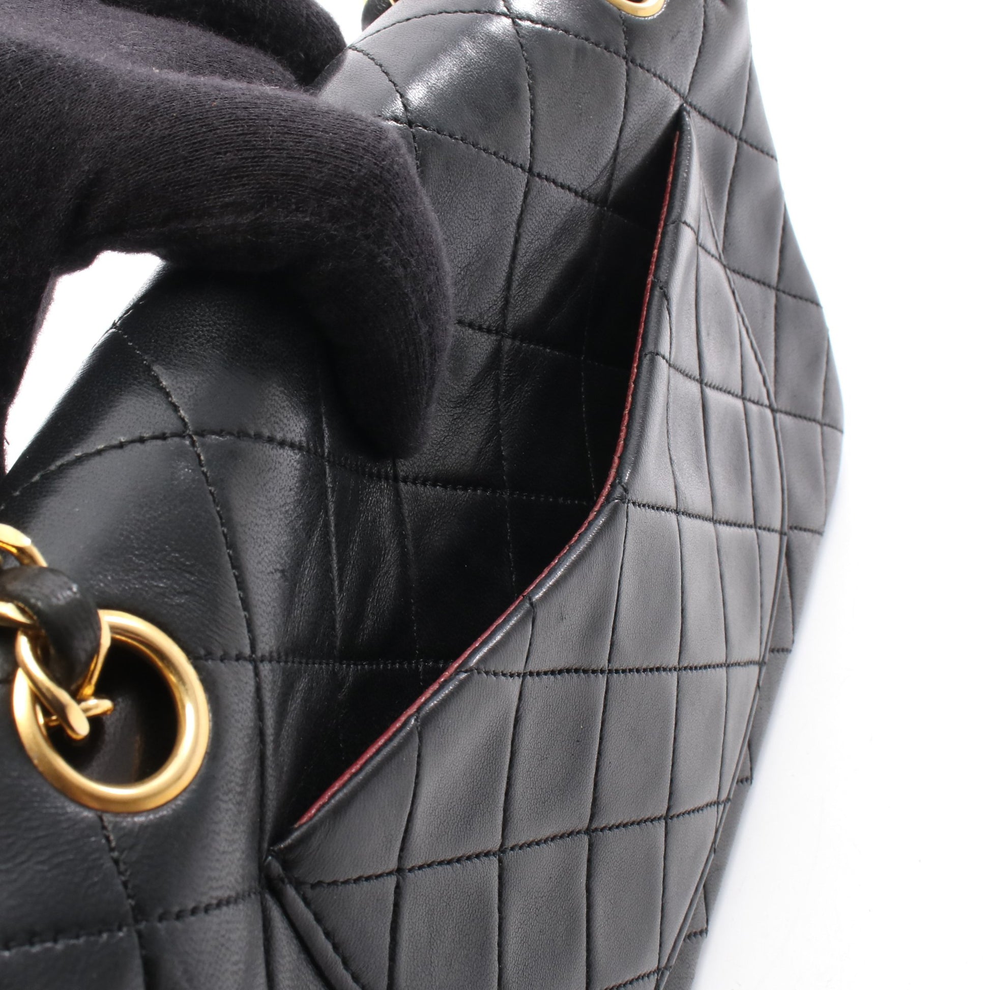 マトラッセ Wフラップ Wチェーンショルダーバッグ ラムスキン ブラック ゴールド金具 シャネル バッグ CHANEL
