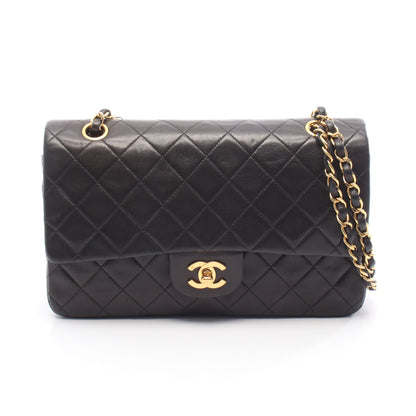マトラッセ Wフラップ Wチェーンショルダーバッグ ラムスキン ブラック ゴールド金具 シャネル バッグ CHANEL
