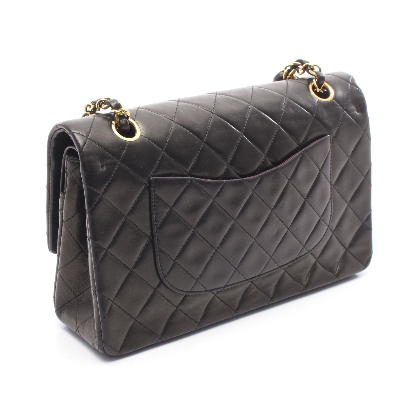 マトラッセ Wフラップ Wチェーンショルダーバッグ ラムスキン ブラック ゴールド金具 シャネル バッグ CHANEL