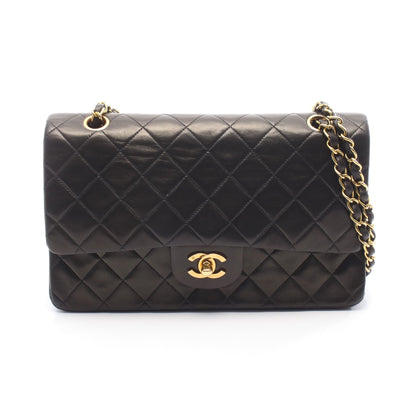 マトラッセ Wフラップ Wチェーンショルダーバッグ ラムスキン ブラック ゴールド金具 シャネル バッグ CHANEL