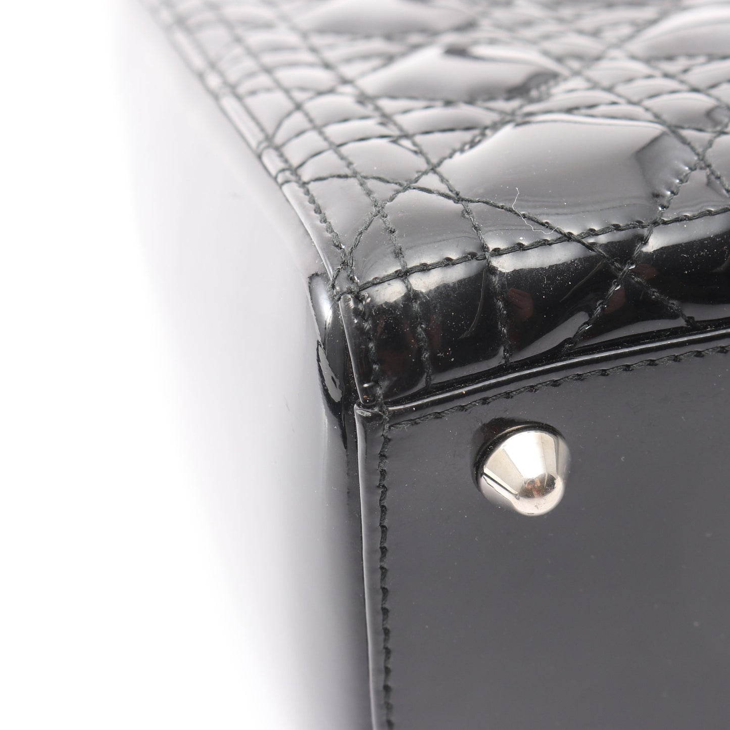 レディディオール ラージ カナージュ ハンドバッグ エナメルレザー ブラック 2WAY クリスチャンディオール バッグ Christian Dior
