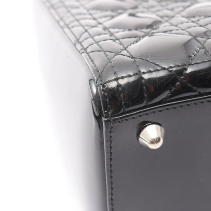 レディディオール ラージ カナージュ ハンドバッグ エナメルレザー ブラック 2WAY クリスチャンディオール バッグ Christian Dior