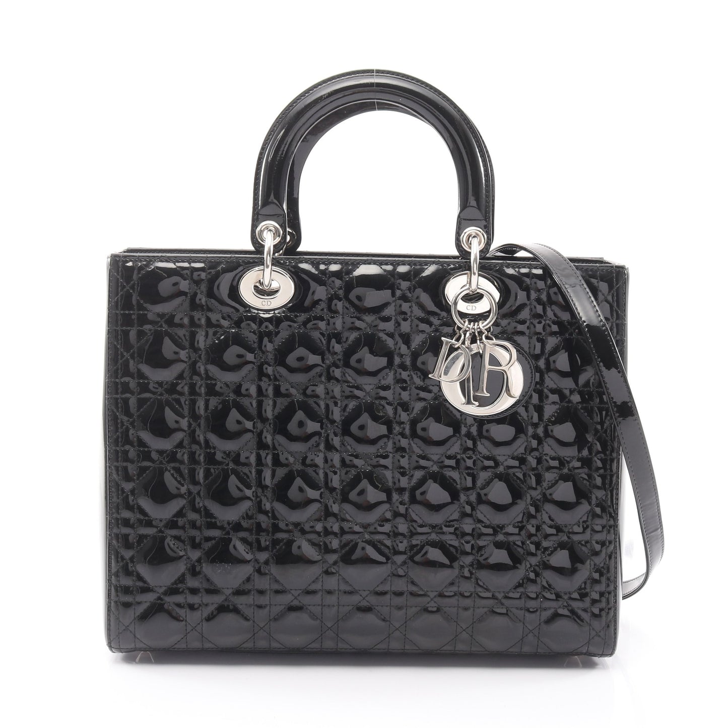 レディディオール ラージ カナージュ ハンドバッグ エナメルレザー ブラック 2WAY クリスチャンディオール バッグ Christian Dior