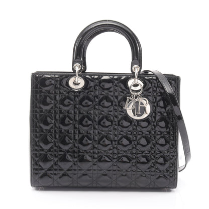 レディディオール ラージ カナージュ ハンドバッグ エナメルレザー ブラック 2WAY クリスチャンディオール バッグ Christian Dior