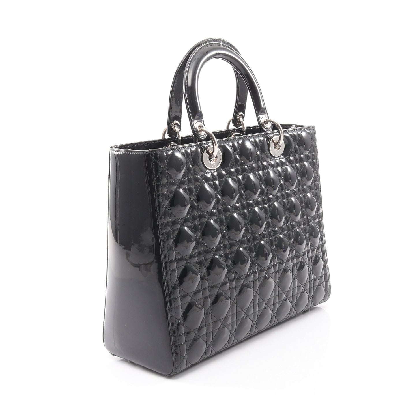 レディディオール ラージ カナージュ ハンドバッグ エナメルレザー ブラック 2WAY クリスチャンディオール バッグ Christian Dior
