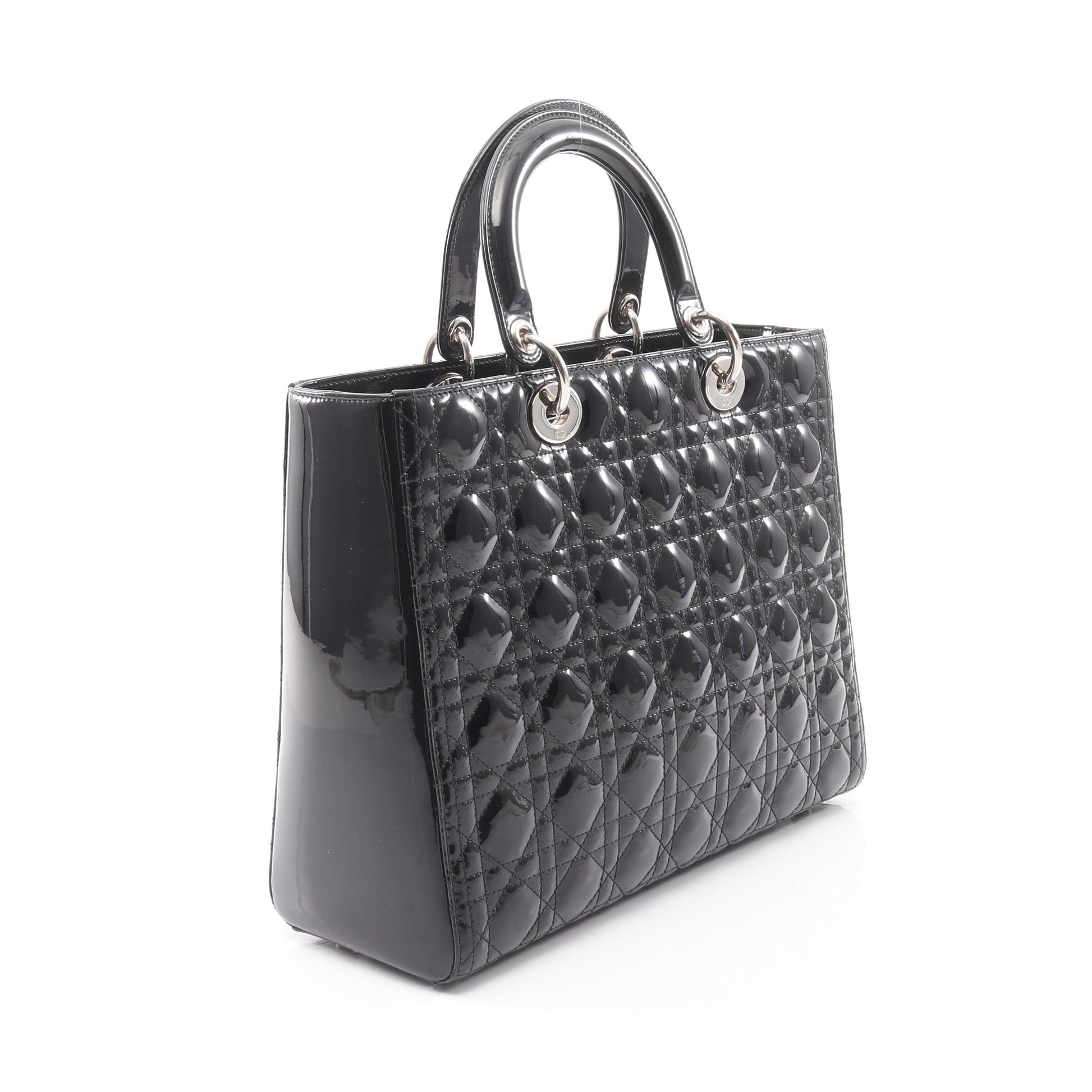 レディディオール ラージ カナージュ ハンドバッグ エナメルレザー ブラック 2WAY クリスチャンディオール バッグ Christian Dior