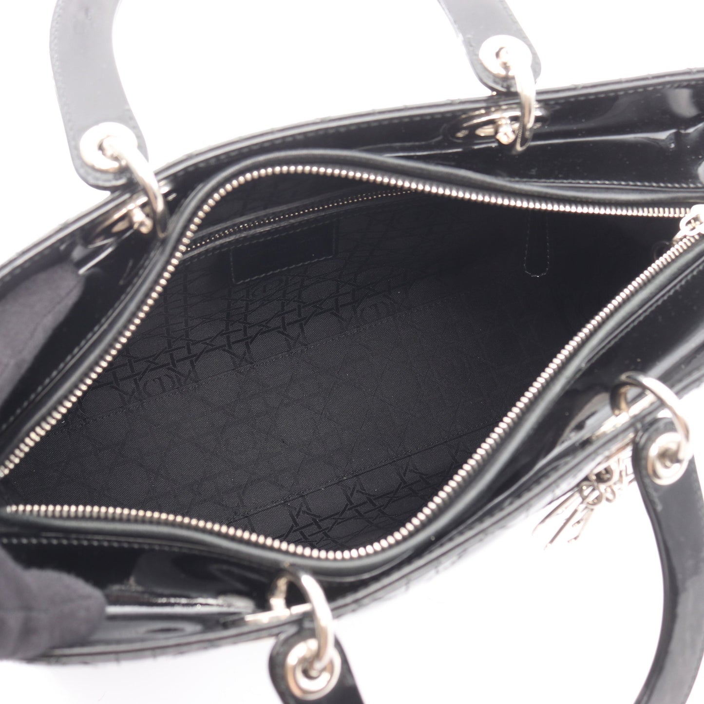 レディディオール ラージ カナージュ ハンドバッグ エナメルレザー ブラック 2WAY クリスチャンディオール バッグ Christian Dior