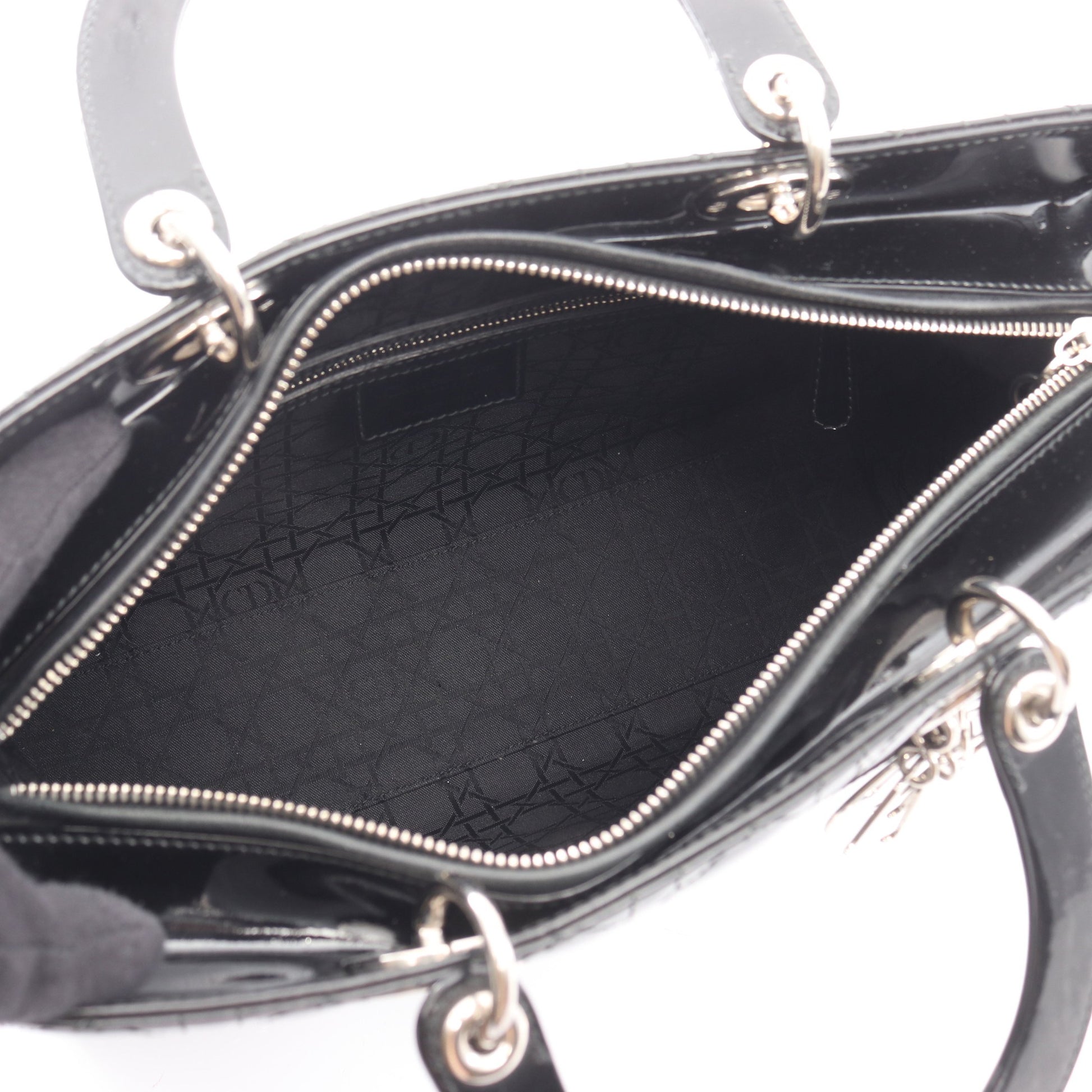 レディディオール ラージ カナージュ ハンドバッグ エナメルレザー ブラック 2WAY クリスチャンディオール バッグ Christian Dior