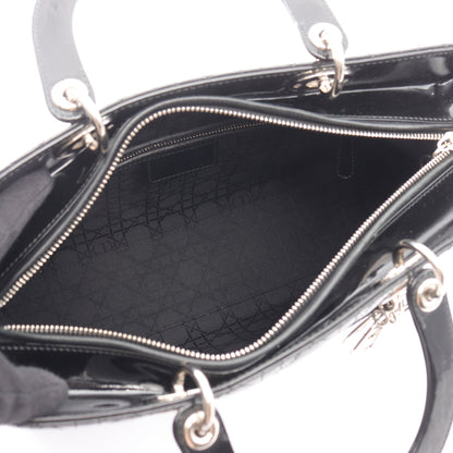 レディディオール ラージ カナージュ ハンドバッグ エナメルレザー ブラック 2WAY クリスチャンディオール バッグ Christian Dior