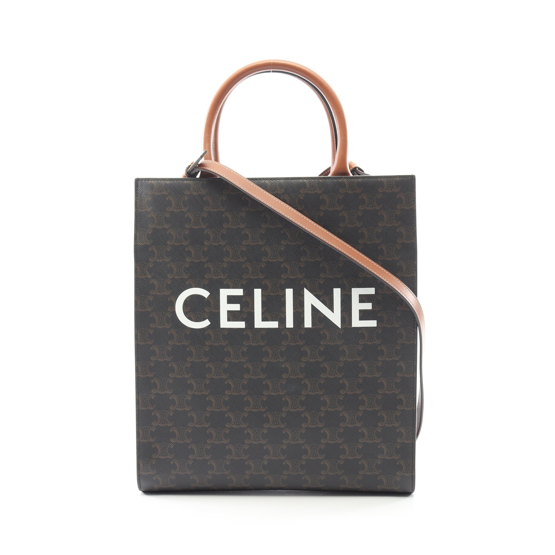 セリーヌ トリオンフ バーティカル カバ スモール トートバッグ ショルダーバッグ 2WAY ブラック ブラウン PVC レザー CELINE 【中古】 スモール バーティカル カバ トリオンフ ハンドバッグ トートバッグ