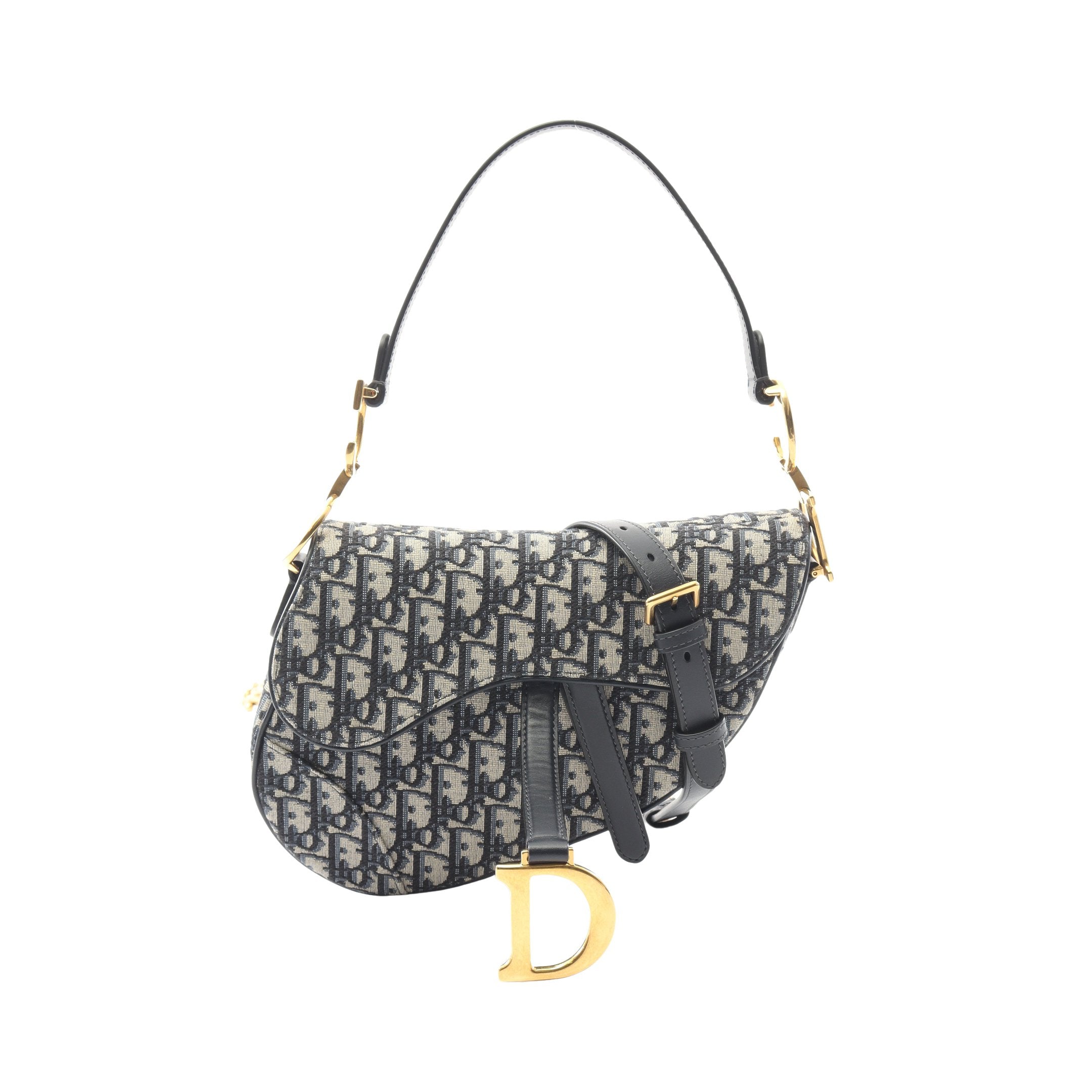 ディオール Dior サドルバッグ オブリークジャカード ハンドバッグ バッグ キャンバス レザー レディース ネイビー系 / ベージュ系 【中古】 サドルバッグ オブリークジャカード ハンドバッグ キャンバス レザー