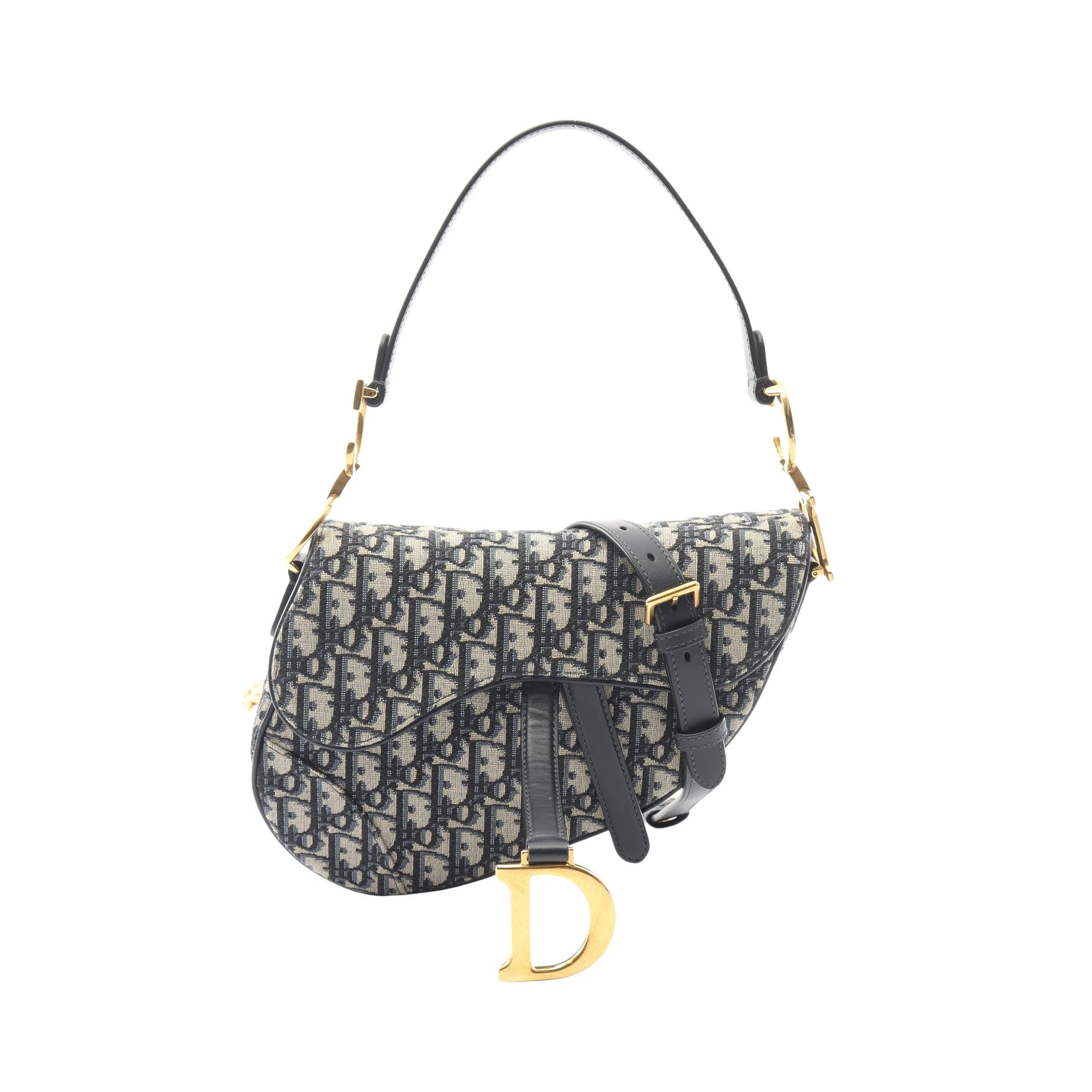 サドルバッグ オブリークジャカード ハンドバッグ キャンバス レザー ネイビー アイボリー 2WAY クリスチャンディオール バッグ Christian Dior