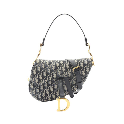 サドルバッグ オブリークジャカード ハンドバッグ キャンバス レザー ネイビー アイボリー 2WAY クリスチャンディオール バッグ Christian Dior