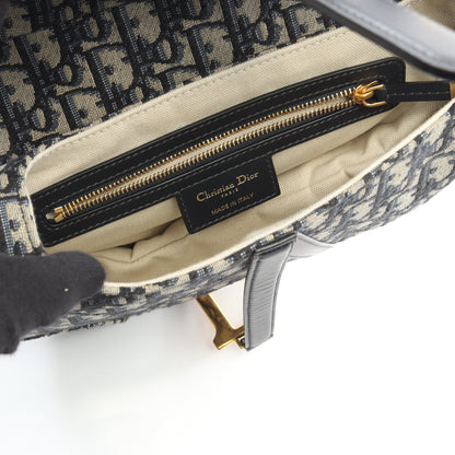サドルバッグ オブリークジャカード ハンドバッグ キャンバス レザー ネイビー アイボリー 2WAY クリスチャンディオール バッグ Christian Dior