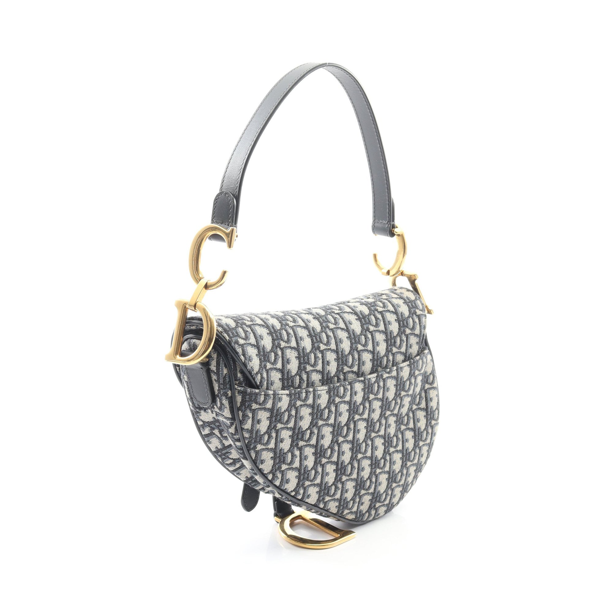 サドルバッグ オブリークジャカード ハンドバッグ キャンバス レザー ネイビー アイボリー 2WAY クリスチャンディオール バッグ Christian Dior
