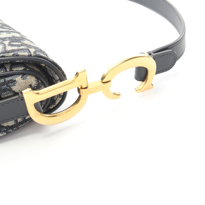 サドルバッグ オブリークジャカード ハンドバッグ キャンバス レザー ネイビー アイボリー 2WAY クリスチャンディオール バッグ Christian Dior