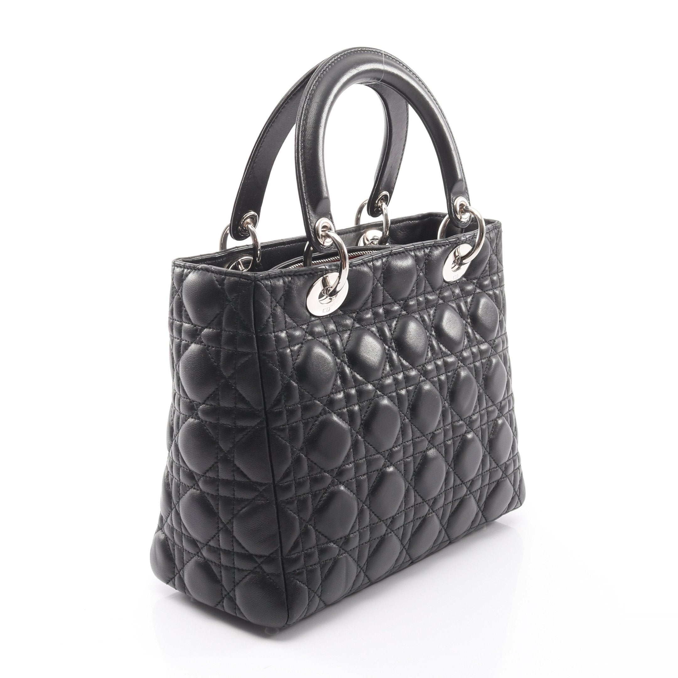 LADY DIOR レディディオール カナージュ ハンドバッグ レザー ブラック
