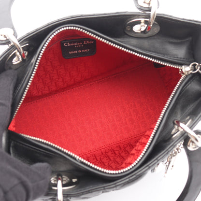 LADY DIOR レディディオール カナージュ ハンドバッグ レザー ブラック 2WAY クリスチャンディオール バッグ Christian Dior