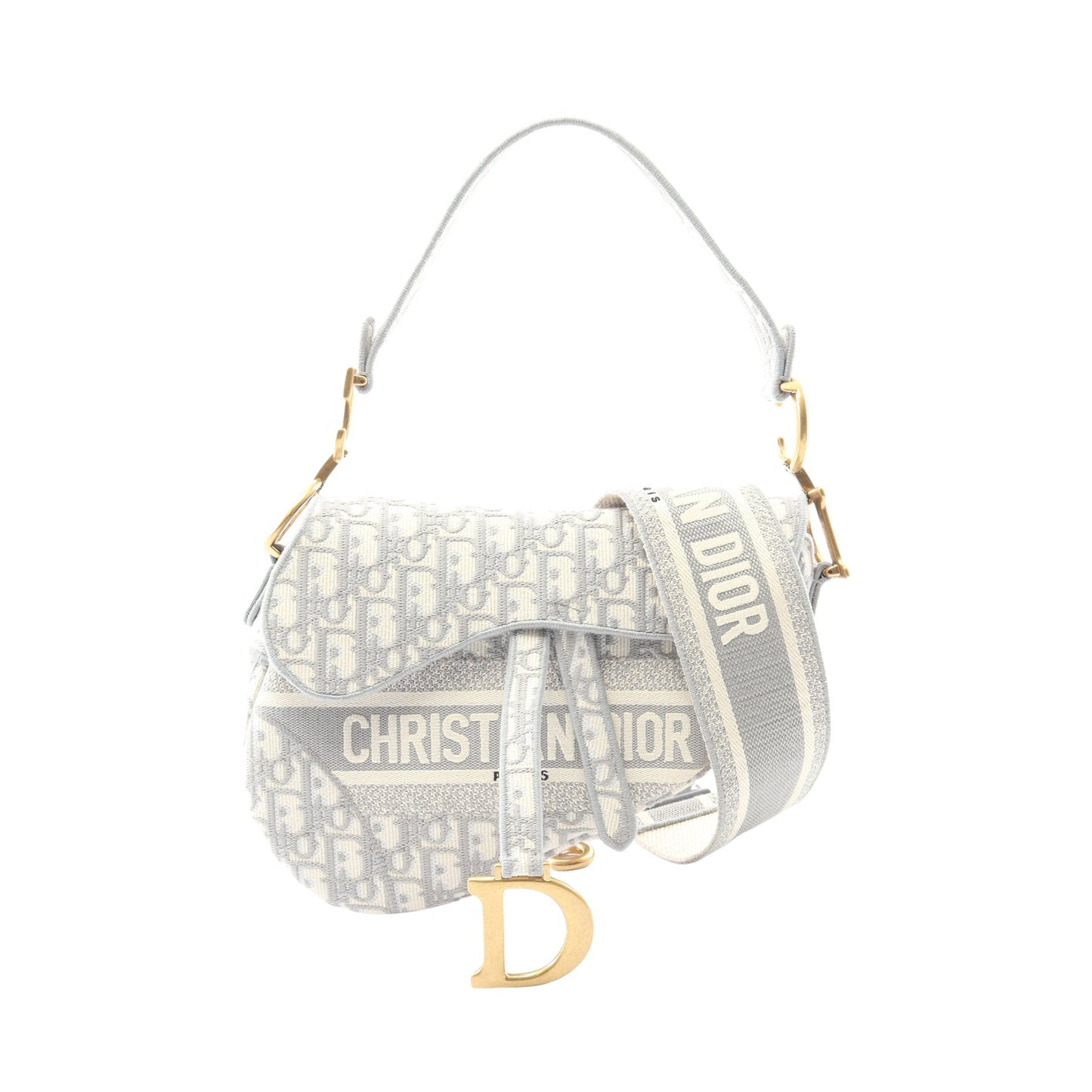 サドルバッグ オブリークジャカード ハンドバッグ キャンバス グレー アイボリー 2WAY クリスチャンディオール バッグ Christian Dior