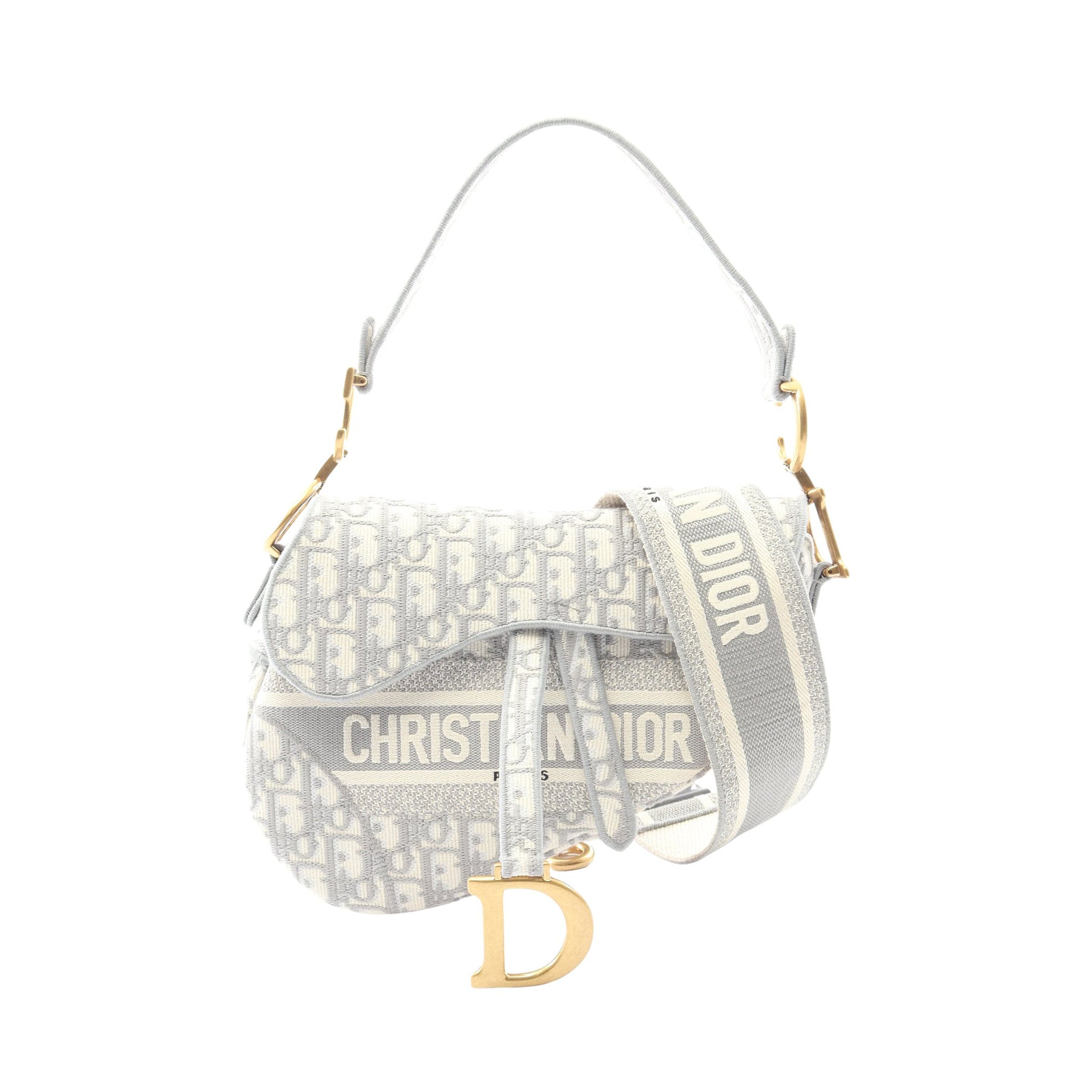 サドルバッグ オブリークジャカード ハンドバッグ キャンバス グレー アイボリー 2WAY クリスチャンディオール バッグ Christian Dior