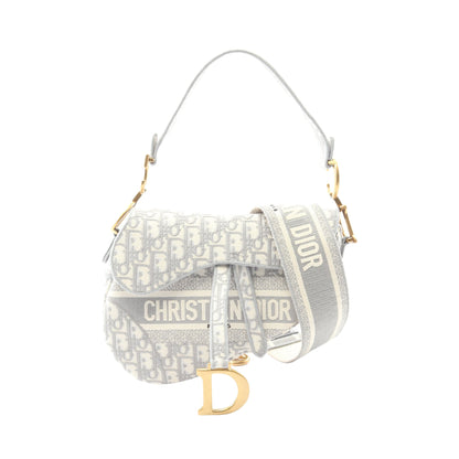 サドルバッグ オブリークジャカード ハンドバッグ キャンバス グレー アイボリー 2WAY クリスチャンディオール バッグ Christian Dior