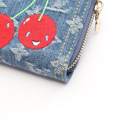 LOUIS VUITTON × 村上隆 ジッピーウォレット モノグラムチェリーデニム ラウンドファスナー長財布 デニム ブルー ルイヴィトン 財布・小物 LOUIS VUITTON