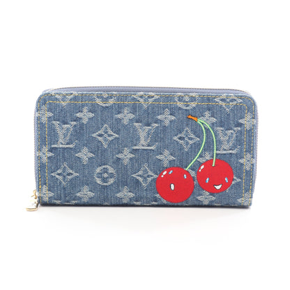 LOUIS VUITTON × 村上隆 ジッピーウォレット モノグラムチェリーデニム ラウンドファスナー長財布 デニム ブルー ルイヴィトン 財布・小物 LOUIS VUITTON