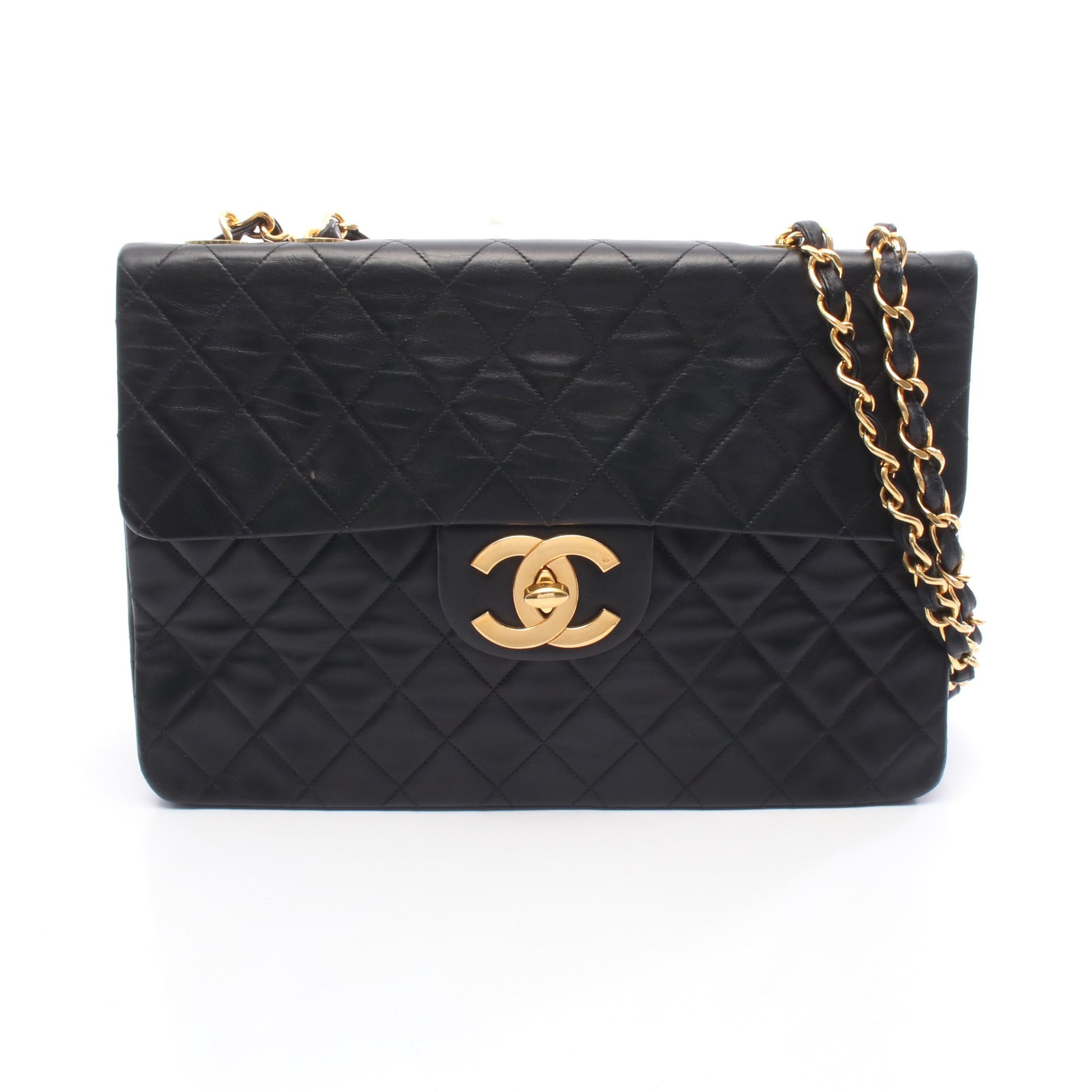 デカマトラッセ34 シングルフラップ Wチェーンショルダーバッグ ラムスキン ブラック ゴールド金具 シャネル バッグ CHANEL