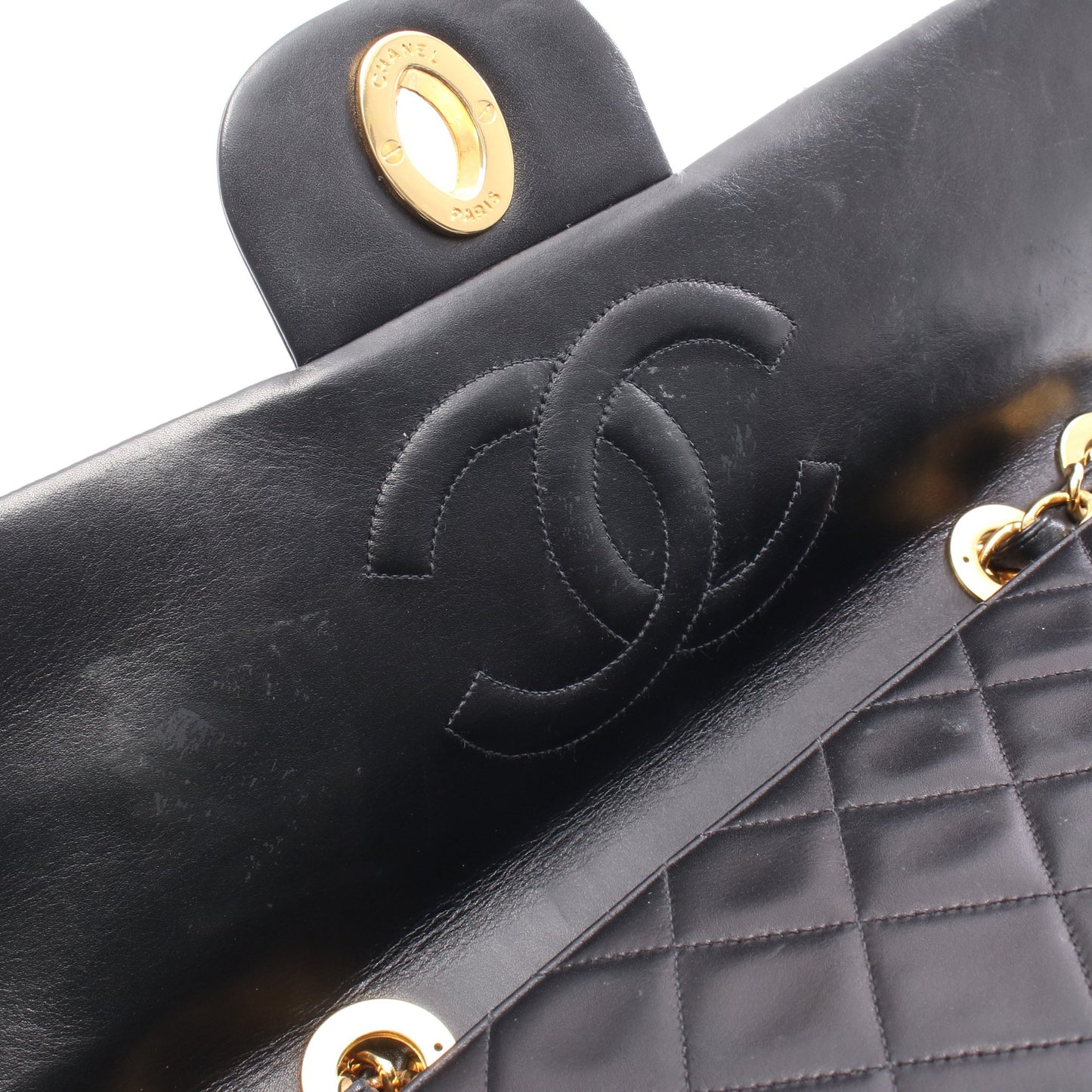 デカマトラッセ34 シングルフラップ Wチェーンショルダーバッグ ラムスキン ブラック ゴールド金具 シャネル バッグ CHANEL